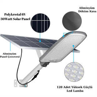 200Watt Güneş Enerjili Solar Sokak Lambası (30Watt Panel)