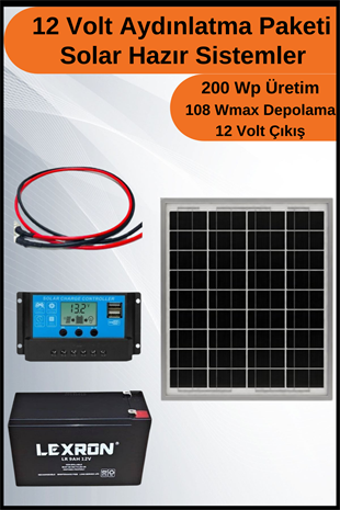 Aydınlatma Tall Solar Paket 12 Volt-200Wp