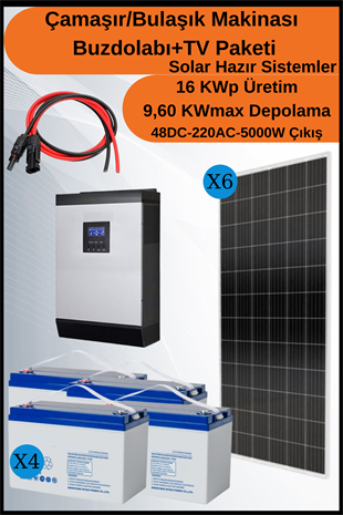 Çamaşır/Bulaşık Makinesi+Buzdolabı+TV Venti Mono Solar Paket 16KWp
