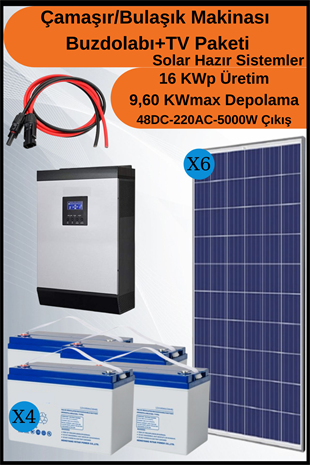 Çamaşır/Bulaşık Makinesi+Buzdolabı+TV Venti Solar Paket 16KWp
